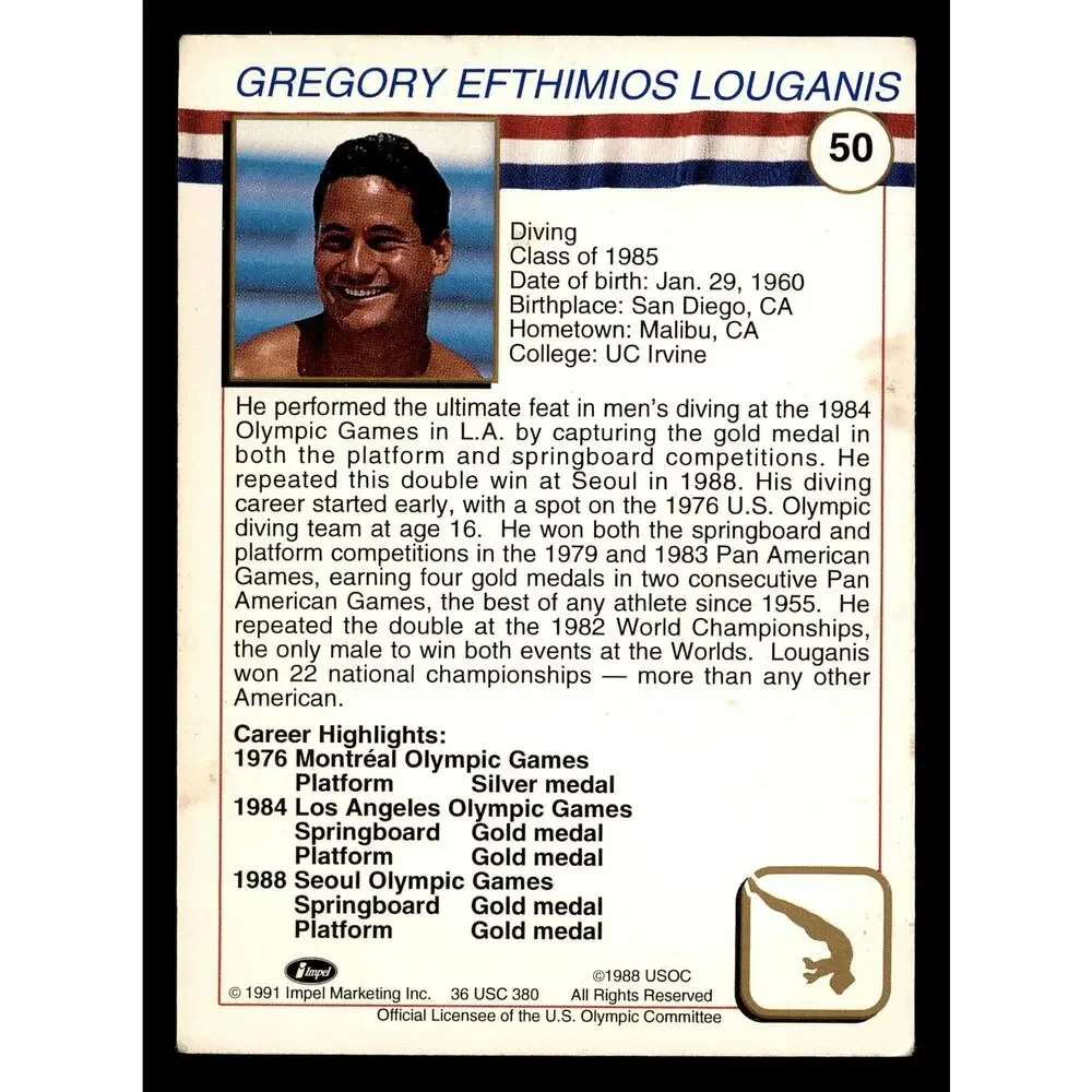 1991 Impel U.S. Olympic Hall of Fame #50 Greg Louganis Card